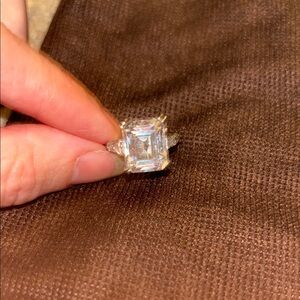 Diamonique Silver and White Emerald-Cut Ring